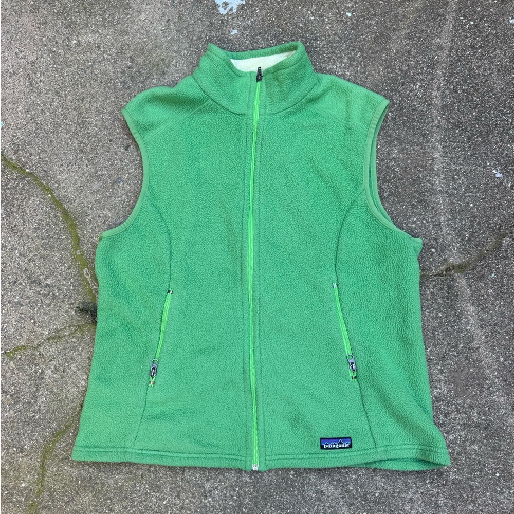 Patagonia Green Synchilla Fleece Vest Women’s XL Full Zip PowerBar Logo